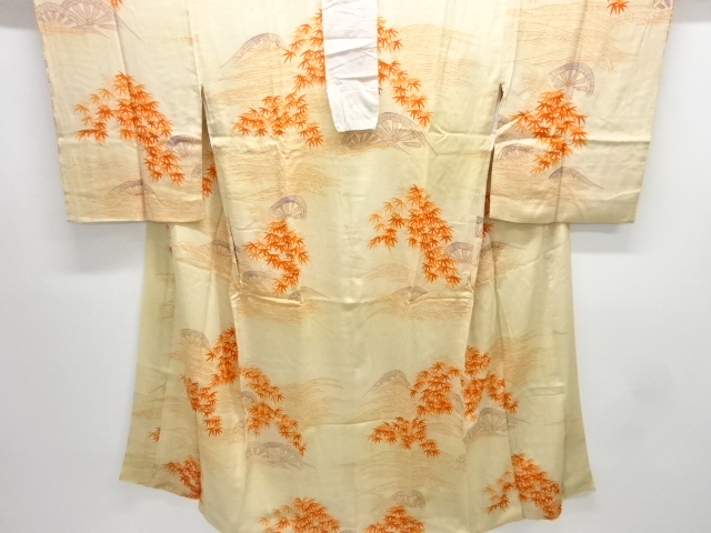 JAPANESE KIMONO / ANTIQUE JUBAN / SILK / KINSHA / BAMBOO GRASS & WHEEL